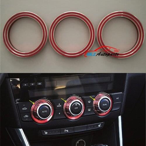 3pcs For Mazda 6 M6 Atenza 2014 2015 2016 Aluminum Air Condition AC Control Switch Ring Trim Button Adjust Cover Car Accessorie