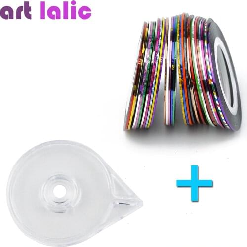 30 Rolls Mixed Colors Nail Art Striping Tape Line Sticker Decal DIY Decoration Kit with 1Pcs Free Tape Case Holder Tools