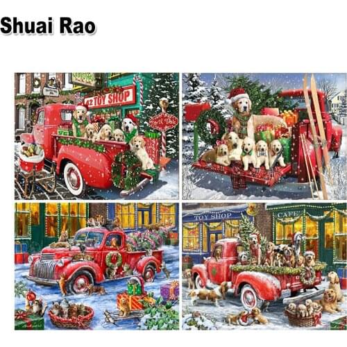 3d Diy diamond painting Dogs Car Christmas Full square/round diamond embroidery 5D rhinestone mosaic diamond inlaid Wallpaper