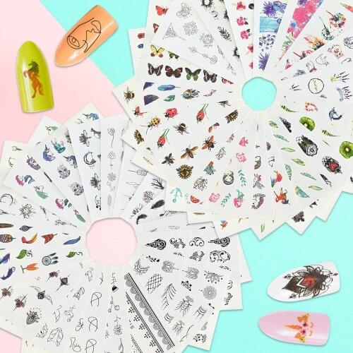 40Pc/Set Mixed Designs Nail Art Water Decal Insect/Plant/Animal/Geometric Patterns Transfer Sticker Manicure Slider Decorations