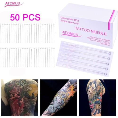 50PCS Professional Tattoo Needles 3RL 5RL 7RL 9RL 11RL 13RL 14RL Size Disposable Assorted Sterile Tattoo Needles 0.30mm FD