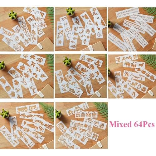 64pcs/set DIY Glitter Tattoo Stencil Layering Stencil For Wall Painting Scrapbooking Stamp Album Crafts Embossing Paper Card