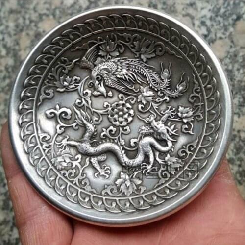 Antique The ancient Chinese qing Dragon Phoenix pattern plate