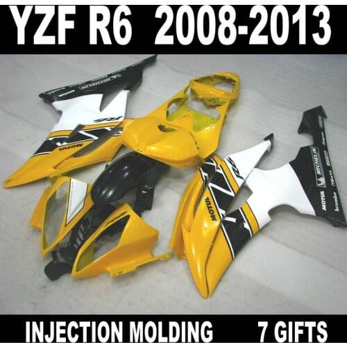 Free customize for YAMAHA R6 08 09 10 11 12 13 yellow white black fairings 2008-2013 YZF R6 fairing kits GHN86+7 free gifts