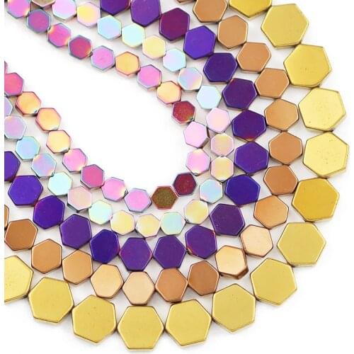 Natural Stone Blue,Gold Flat Hexagon Hematite Beads 4/6/8MM Spacer Loose Beads For Jewelry Making Diy Bracelets Accessories 15