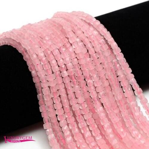 Natural Pink Crystal Stone Loose Beads High Quality 4mm Faceted Square Shape DIY Gem Jewelry Accessories 38cm a3499