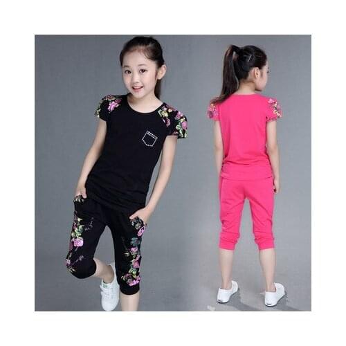 5-10 years old childrens clothing girls summer new childrens sports suit short-sleeve summer big childrens girls casual suit
