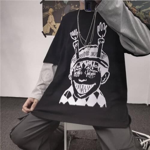 Kpop Punk Spring Male Black White Tshirt Streetwear fashion Harajuku Long Sleeve Casual Tops Printed T Shirt Men Sweatshirt