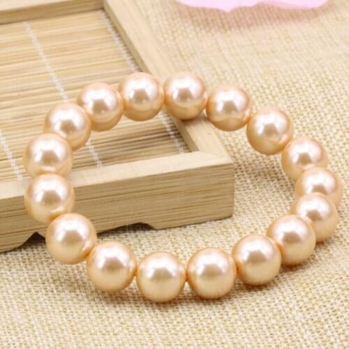 Hot sale fashion bracelet & bangle for women 12mm orange simulated-pearl shell round beads wholesale price jewelry 7.5inch B3173