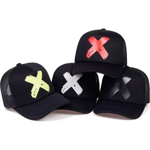 Men Baseball Cap Women Snapback Cap Hip Hop Hats For Men Classic Casual Rock X print mesh caps Casquette Hat summer sun hats