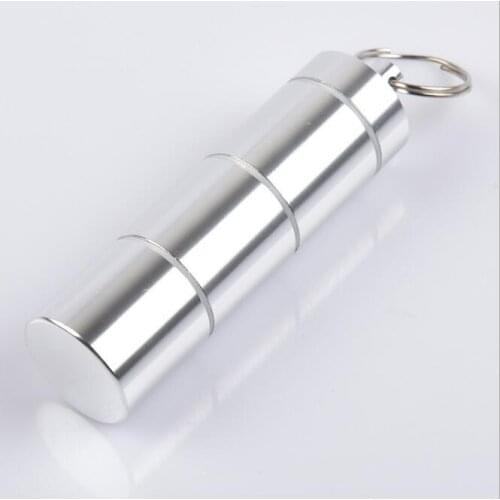 Drug storage box with key chain portable 4 sets of small pill box waterproof aluminum storage tank