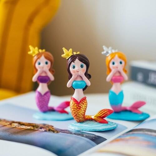 Mini Cute Resin Mermaid Cake Decoration Children Room Decoration Statue Home Office Desk Decorative Ornament Toy Gift