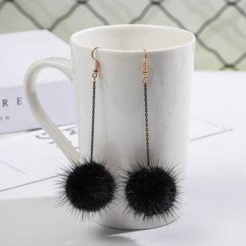 Multicolor New Fake Hair Ball Dangle Earrings Trendy Gold Long Earrings Womens Clothing Christmas Party Holiday Gifts