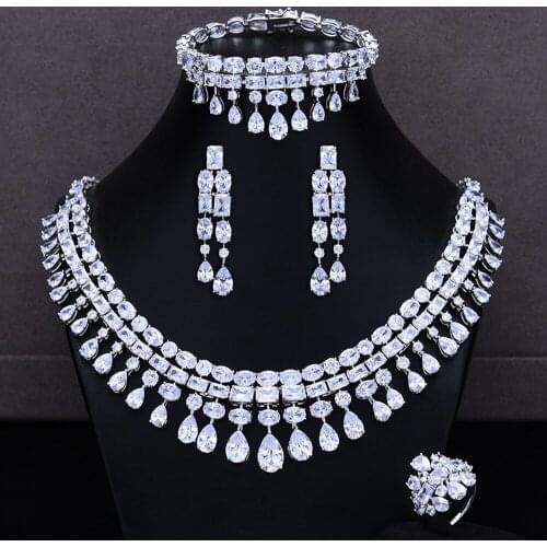 Missvikki 2020 New Design Luxury Elegant 4PCS Earrings Necklace Jewelry Set for Women Romantic Bridal Wedding Engagement Jewelry