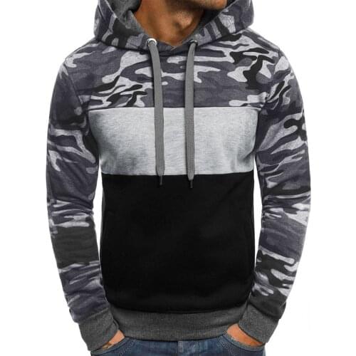 Fashion Camouflage Patchwork Mens Hooded Sweatshirts Autumn Slim Casual All-match Hoody Sweatershirts Long Sleeve Pullover Top