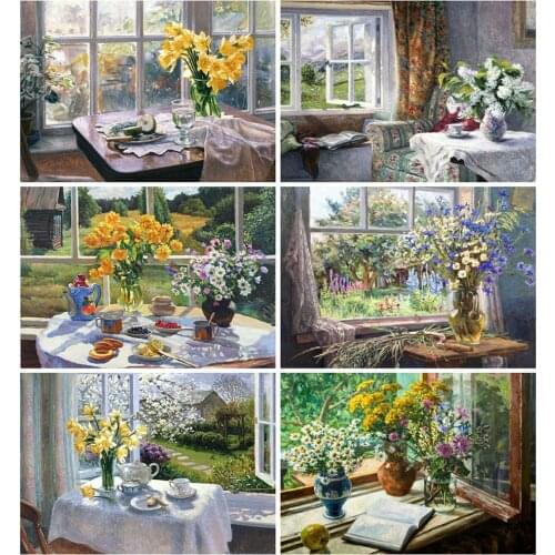 MomoArt 5D DIY Diamond Painting Flower Hobbies And Crafts Diamond Embroidery Window Landscape Mosaic Art Home Decorations