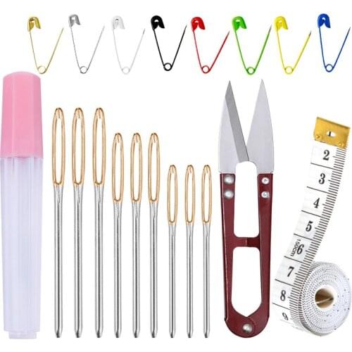 LMDZ Hand Sewing Tools Set Multi-size Large Eye Needles&Trimming Scissors&Safety Pins&Tape measures For Embroidery And Quilting