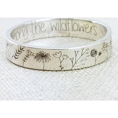 New Bohemian Style Lettering You Belong Among The Wildflowers Garden Flower Dandelion Men and Women Temperament Ring Wholesale