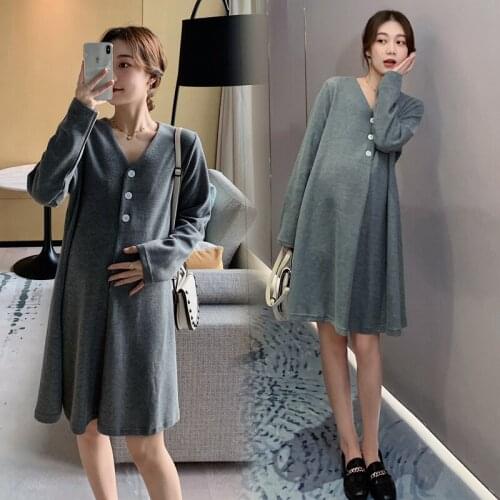 Maternity Clothes Women Nursing Maternity Breastfeeding Clothes Long Sleeve Dress Casual Pregnancy Dress 2021 Spring Autumn New
