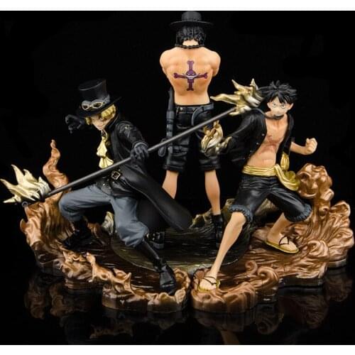 One Piece of Classic Anime DXF Group Three Brothers Monkey D Luffy Saab Portgas D Ace Limited Edition Black and Gold Figure Toy