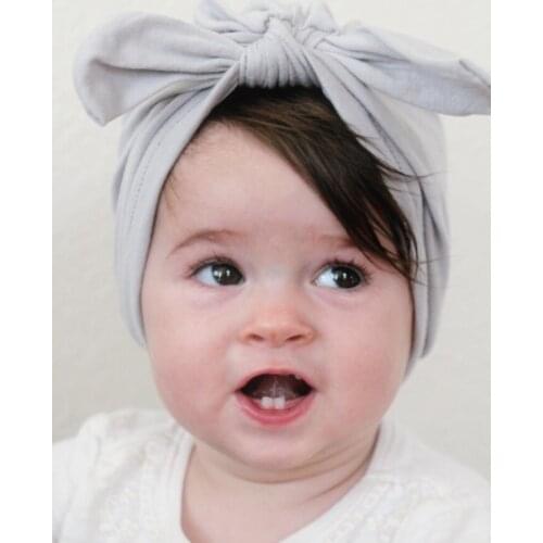 Newborn Toddler Baby Girls Solid Color Head Wrap Cotton Wrap Rabbit Bow Knot Hair Adornment Turban Headband Hair Accessories