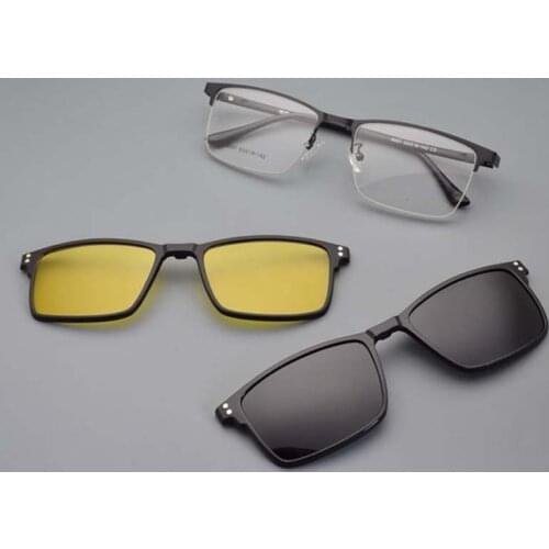 Eyeglasses Frame Alloy Male Big Belt Magnet Clip On Myopia Glasses Frame Polarized Sunglasses Night Vision