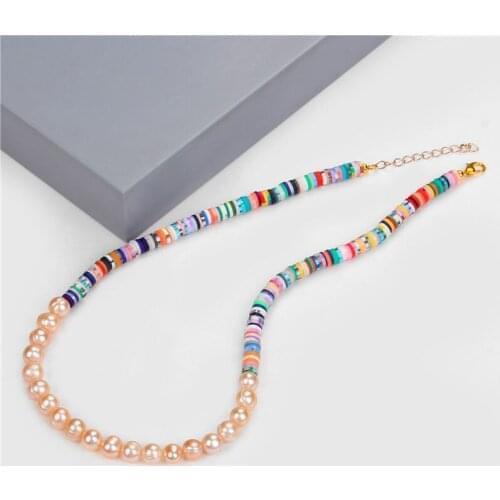 Natural Pink Pearl Necklace Boho Colorful Soft Polymer Clay Chockers Necklaces Women Men Femme Jewelry Fashion Pearl Chain Gift