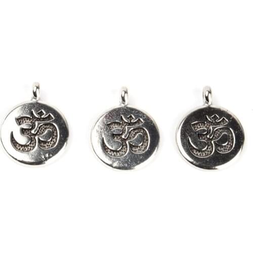 20pcs Antique Silver Color Vintage Yoga OM Aum Ohm Mantra Sign Round Shaped Alloy Charms Pendant For Jewelry Making DIY
