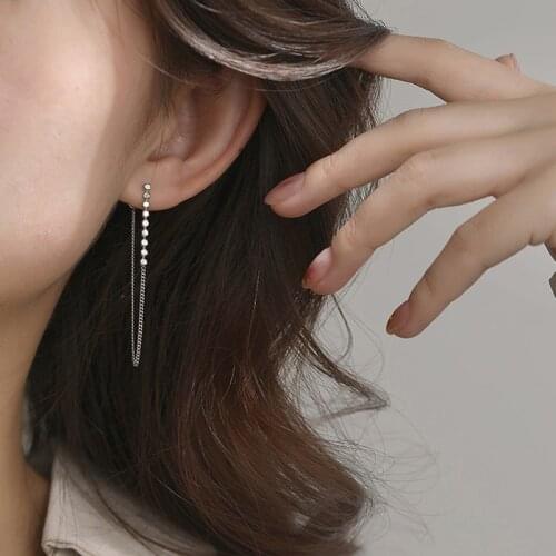 Simple 925 Sterling Silver Tassel Round Bead Stud Earrings For Women Elegant Party Jewelry pendientes eh1064