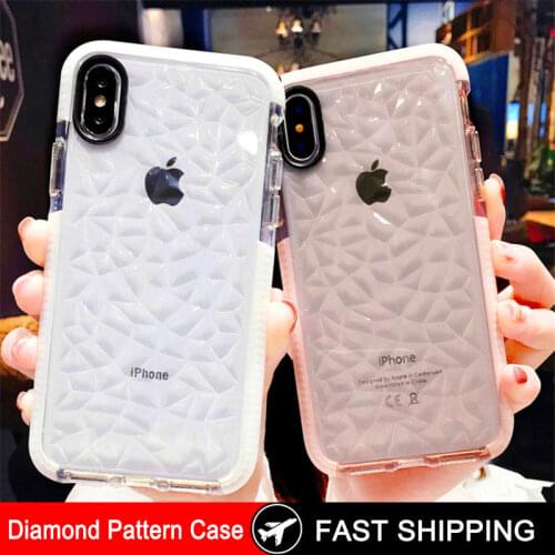 3D Diamond Pattern Transparent Case for iPhone 12 11 Pro Max XR X S 7 8 6s Plus 5 5s Soft TPU Full-Body Rugged Bumper Back Cover