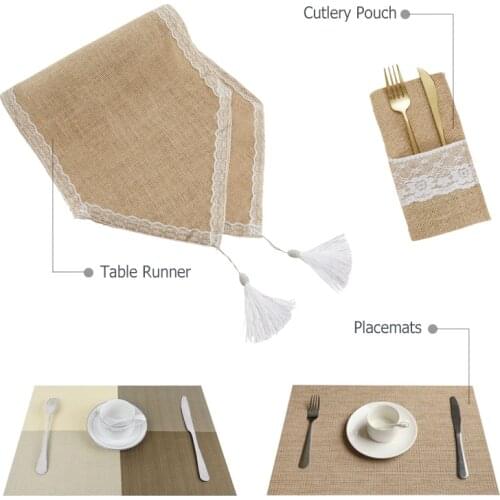 Table Runner Vintage Retro Burlap Linen Jute Event Party Supplies Grass Wedding Table Cloth Tablecloth Christmas White Lace Mats
