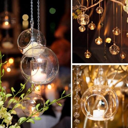 4/6Pcs 6cm Glass Candle Holder Hanging Tealight Globes Terrarium Wedding Candle Candlestick Vase Home Bar Decor