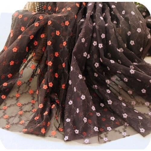 130*100cm mesh coffee color flower embroidery lace fabric thickening embroidery Material fabrics for patchwork