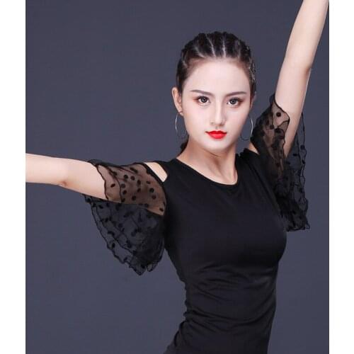 Latin Dance Tops 2021 New Sexy Mesh Short Sleeve Dance Practice Clothes Women Ballroom Waltz Square Dance Performance Costumes