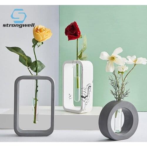 Strongwell Nordic 3D Modern Art Solid Cement Flower Vase Glass Crafts Creative Home Desktop Decoration Ornaments Vases Gift