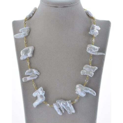 Z11073 20" 30mm White Baroque Dens Pearl CZ Chain Necklace Choker