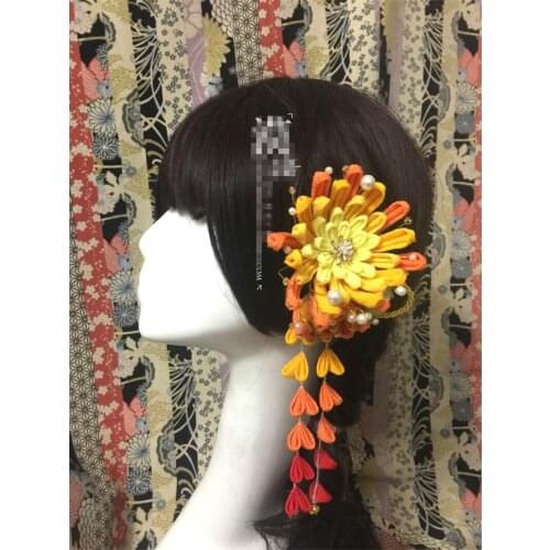 Hand Made Hairpin Cotton Cloth Hair Clip Chrysanthemum Barrettes Japanese Style Anime Cosplay Accessories Lovely Kimono Fan