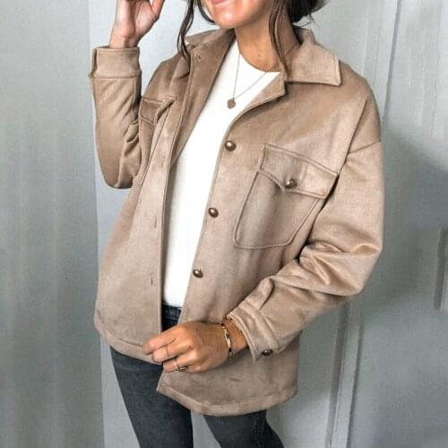 New Autumn Winter Casual Suede Short Jackets For Women Long Sleeve Vintage Button Double Pocket Velvet Coats Ladie Warmness Tops