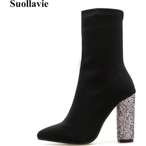 Boot Heels Woman Romance Women Boots High Square Heels Girls Boots Winter Ladies Pumps Female Shoes Socks for Woman