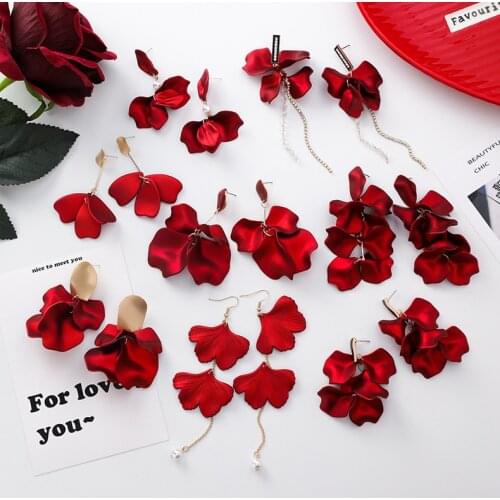 2019 New Vintage Exaggerate Red Acrylic Petal Tassel Statement Drop Earrings For Women Girls Wedding Ear Accessories Brincos