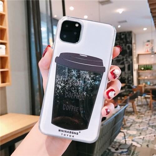 Liquid Coffee Cup Case For iPhone 12 11 Pro X Xs Max XR 7 8 6 6s Plus SE 2020 Glitter Bling Milky Tea Soft Silicone Water Cover