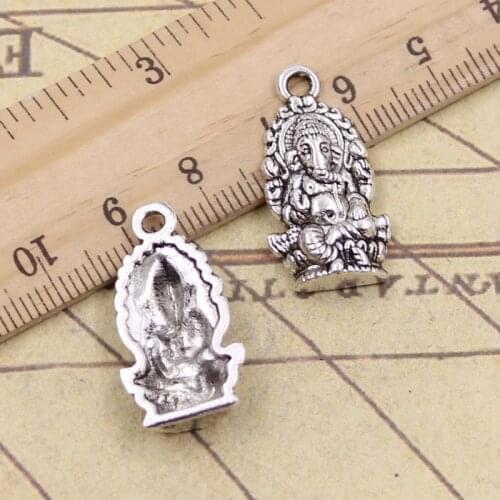 12pcs Charms Ganesha Elephant Buddha 26x14mm Tibetan Bronze Silver Color Pendants Crafts Making Findings Antique DIY Jewelry