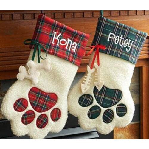 200pcs/lot free shipping hot selling Christmas paw stocking 2 colors mixed good quality monogram X-mas stocking tree decoration