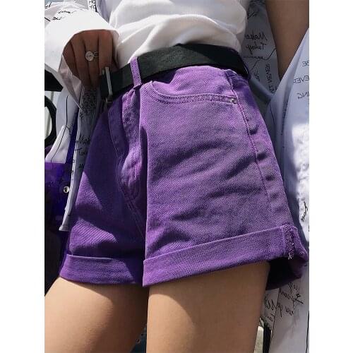 2018 new purple high waist curling hot wild thin wide leg shorts DK240