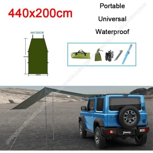 Car Tent Rain Canopy 200x440cm Universal Car Side Roof Top Waterproof Tent Automobile Sun Shade Awning Portable Camping Tent