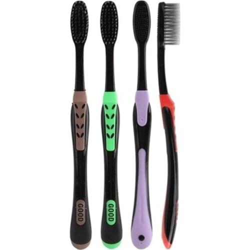BGVfive 4pcs Bamboo Charcoal Toothbrush Adults Black Anti-slip Handle Soft Bristle Brush Professional Oral Hygiene Supplies