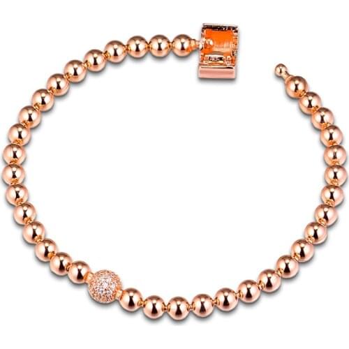 Beads & Pave Bracelet Rose Gold Color Snake Chain Fits Original Silver Charms & Beads Woman DIY Fashion Jewelry