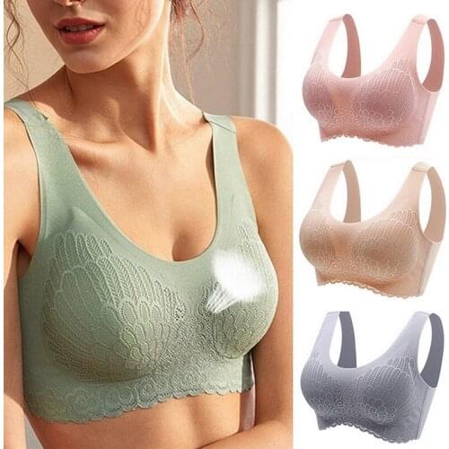 Women Push Up Thai Latex Bra Angel Wing Wirefree Bra Soft Seamless Lace Workout Padded Yoga Tops For Women Plus Size XXL