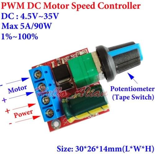 DC 5V 6V 9V 12V 24V 5A Mico PWM DC Motor Speed Controller 1-100% Speed Regulator Switch LED Dimmer