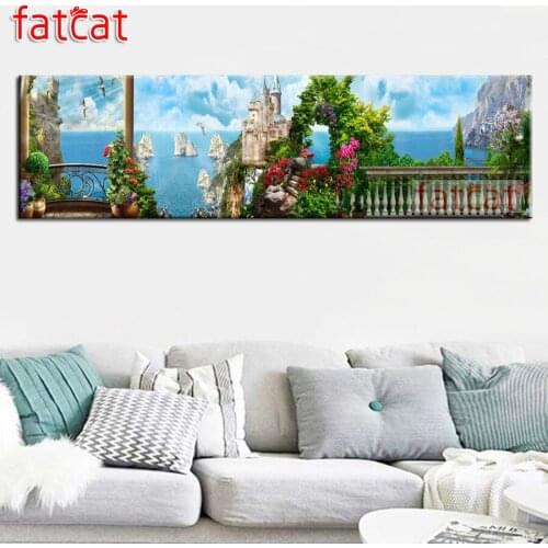 FATCAT Seaside castle garden view 5D Diy Diamond Painting large Size Full Square Round Rhinestone Embroidery Sale Decor AE1964